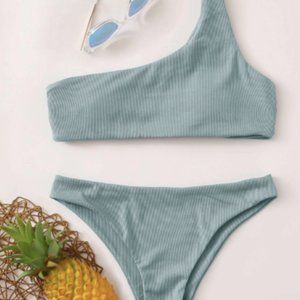 Brand New Rib One Shoulder Light Blue Bikini